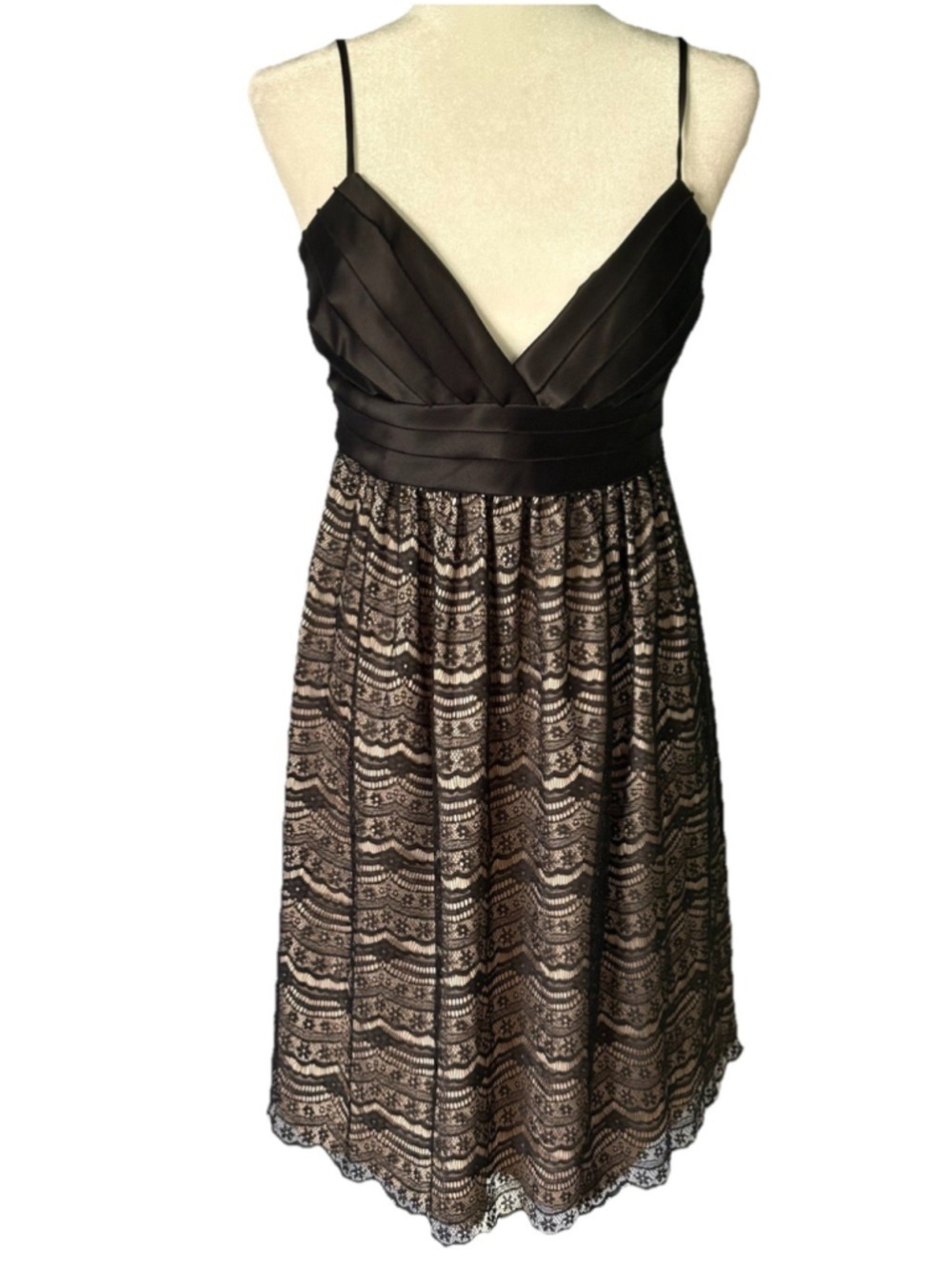 Black Lace Babydoll Dress Satin Bodice Spaghetti Straps Coquette Romantic Size 8